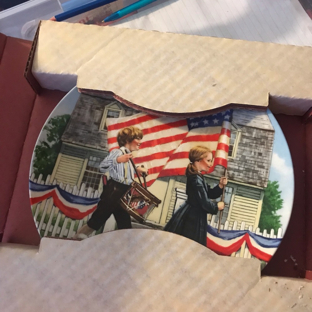 Patriotic Decorative Collector Plate - Children Marching with American Flag